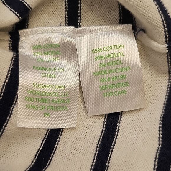 LILLY‎ PULITZER Women's L Cold Shoulder Breton Stripe Wool Blend Sweater Preppy - Picture 9 of 9